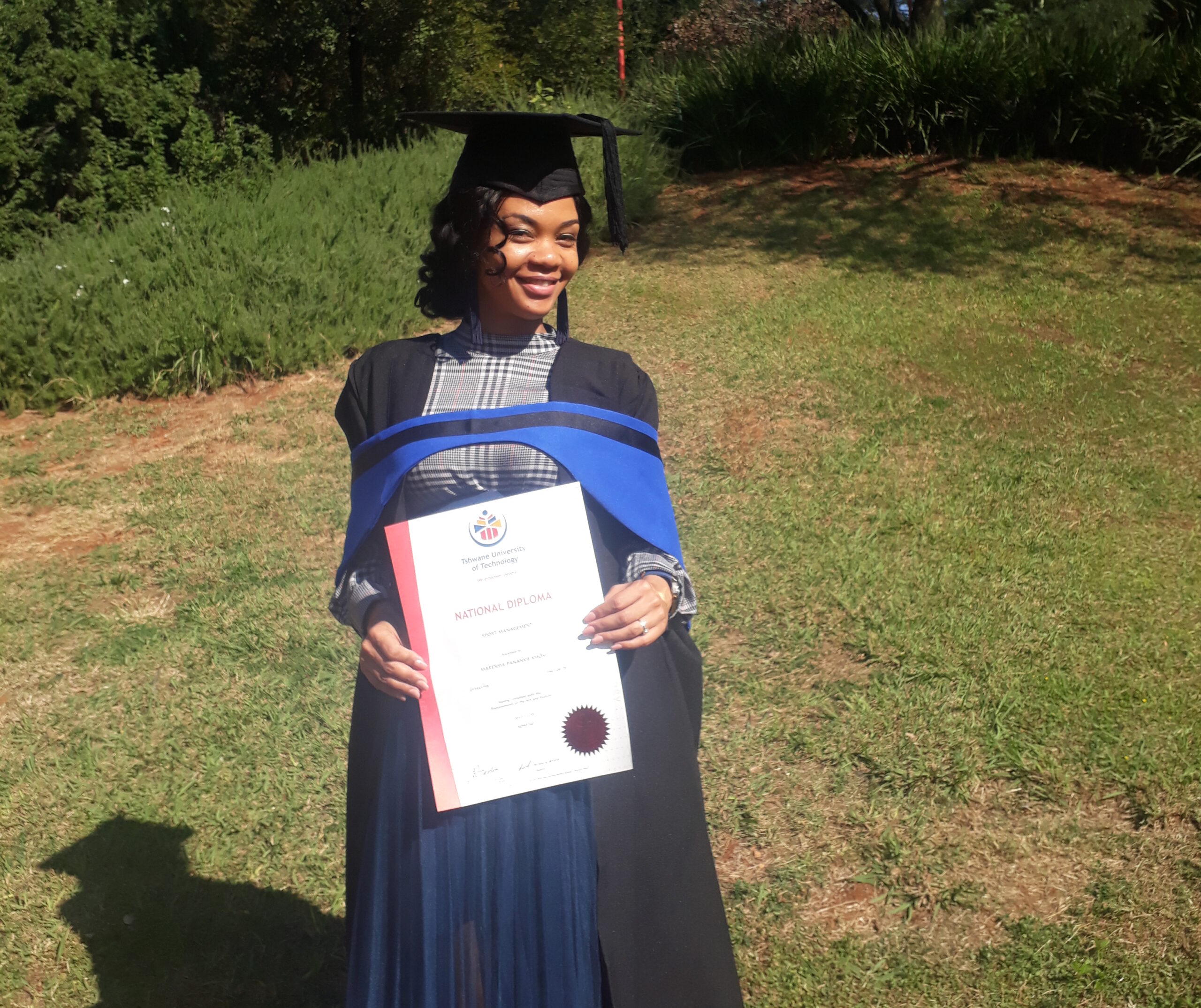 AYM Projects Manager, Marensia Khosi-Bhebe graduates for her National Diploma in Sports Management